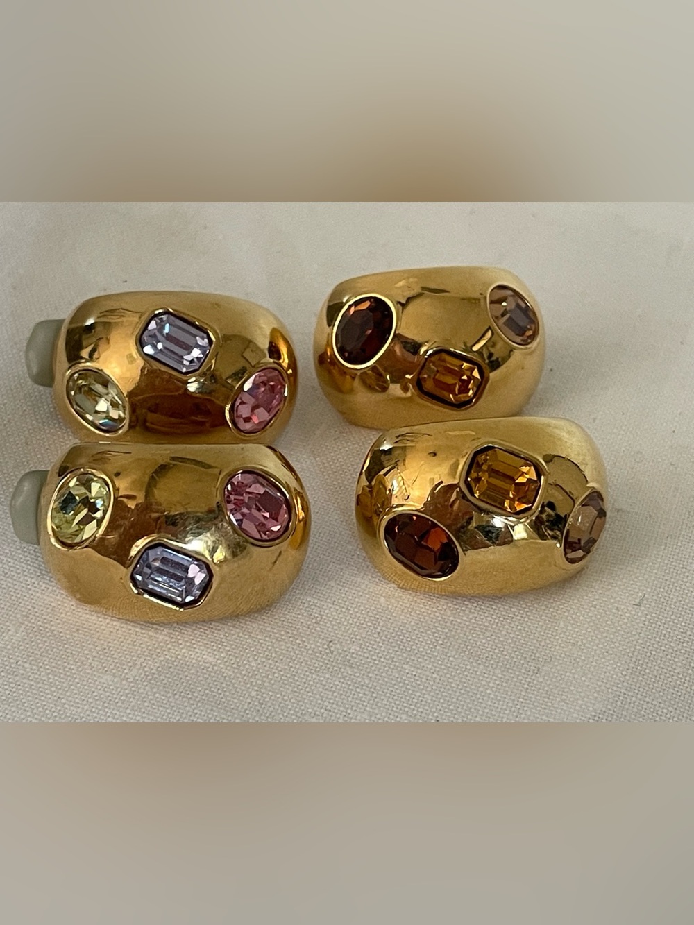 Vintage CINER Clip On Earrings 2 Pairs Gold Pastel Amber Citrine Cabochon